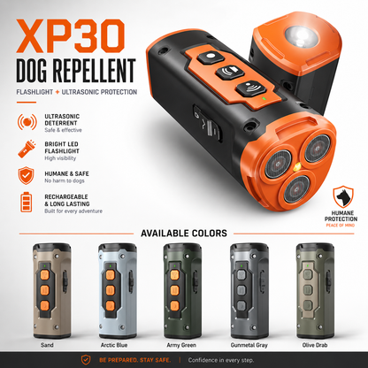 Ultrasonic dog repeller handheld device with built-in LED flashlight