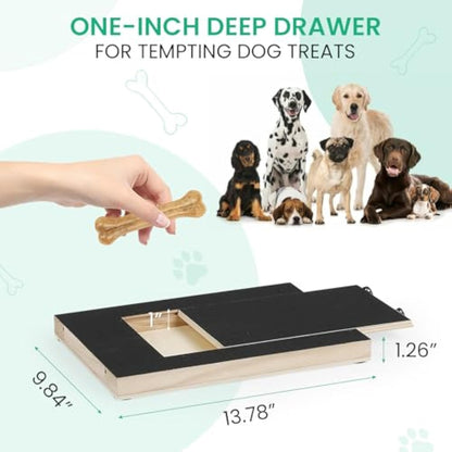 Dog nail scratch board with a one-inch deep drawer for tempting treats